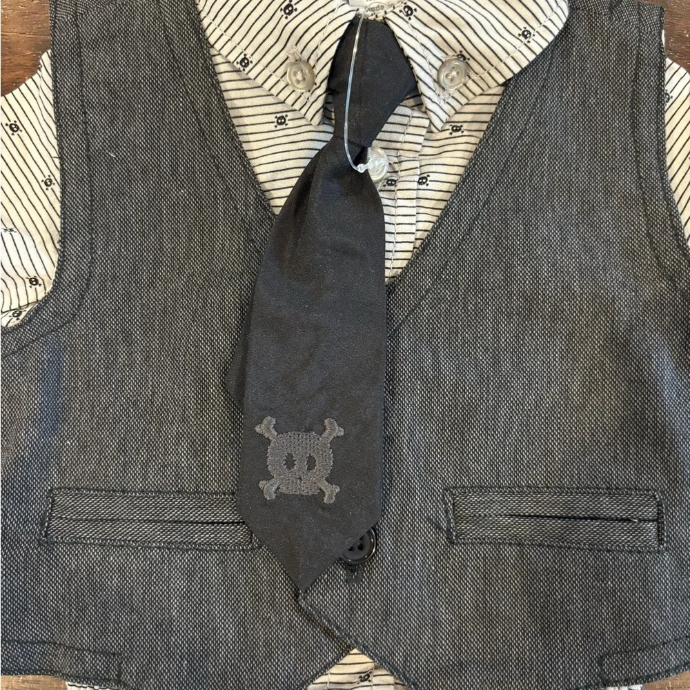 Amy Coe Newborn Punk Rock Skulls Baby Onesie with Vest and Tie